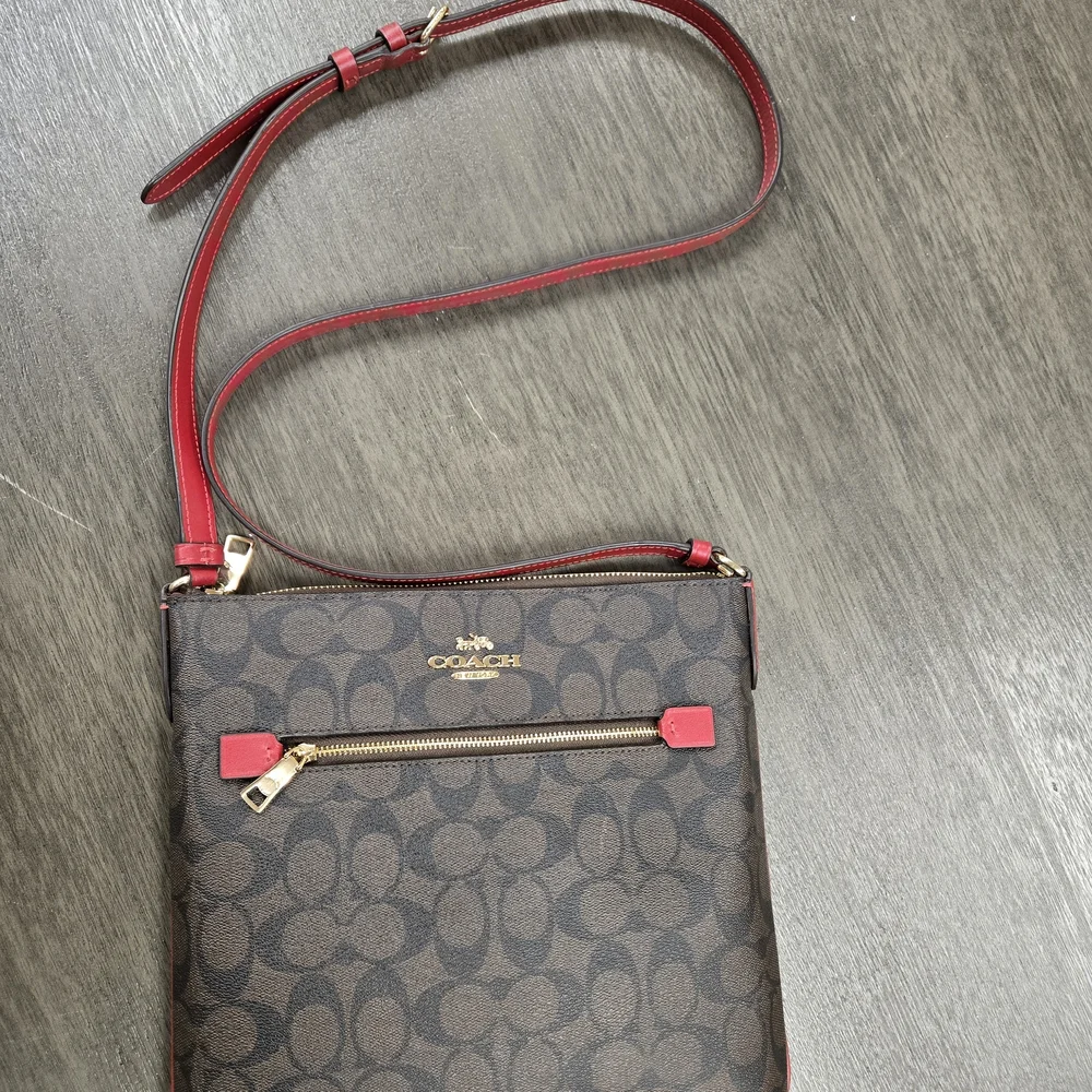 Coach Brown and Red Signature Crossbody Bag - Picture 11 of 11